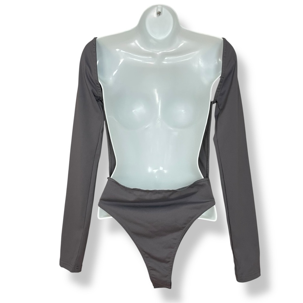 White Fox Backless Bodysuit You've Got The Love Charcoal Gray Medium Long Sleeve - Picture 5 of 15